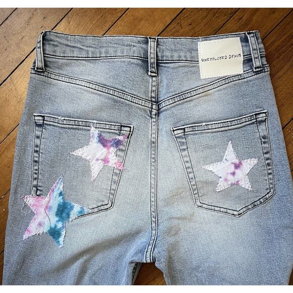 Unemployed Denim Light Wash Pastel Patchwork Stars Women’s Size 26 - Picture 7 of 7